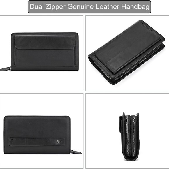 Premium Genuine Leather Wallet: Double Zipper Design with Ample Storage Capacity - Picture 5 of 8